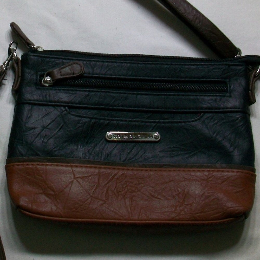 Stone Mountain USA Bonded Leather Black & Brown Small Crossbody Purse Bag